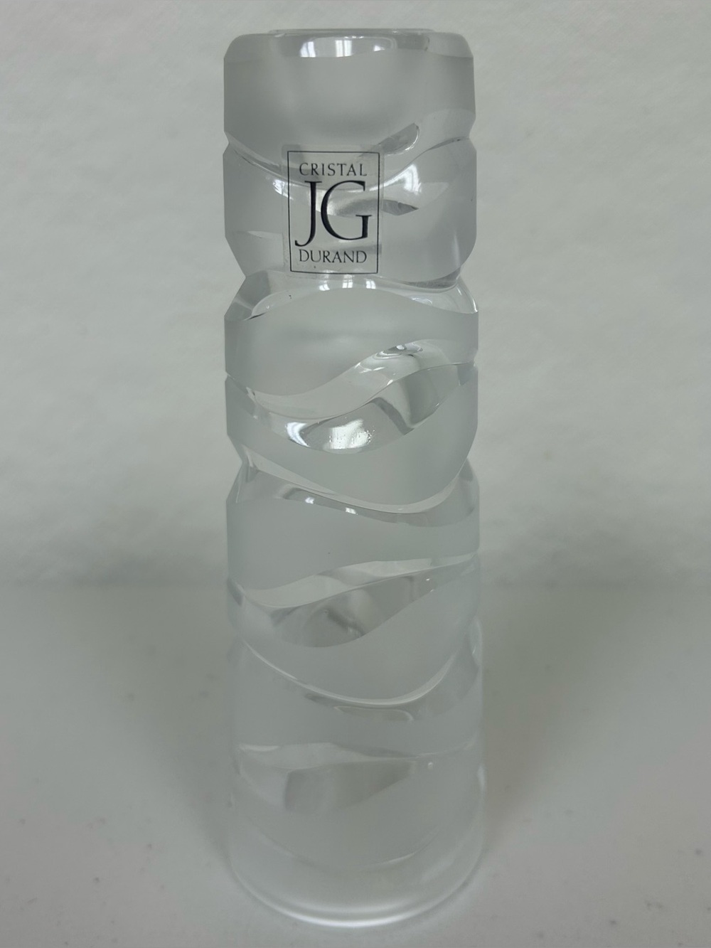 JG Cristal Durand France Crescendo Frosted Glass Crystal Candlestick 6.75”